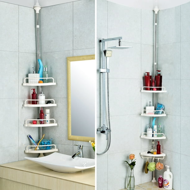 4 Tier Corner Bathroom Shelf Chrome Shower Caddy Pole Storage Rack Tower Organiz
